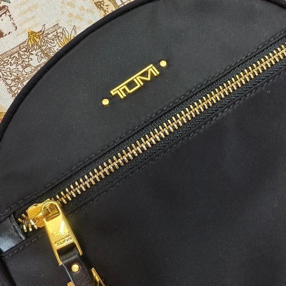 🖤 TUMI Black Nylon Crossbody Purse Gold Tone Hardware Pristine - Picture 3 of 6